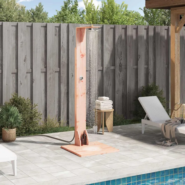 vidaXL Gartendusche 214,5 cm Massives Douglasholz und Edelstahl Natur 886346