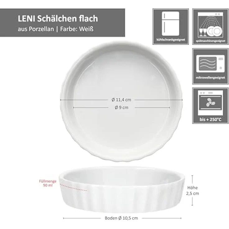 MamboCat Servierschale MamboCat 6er Set Leni Auflauf Förmchen Schälchen weiß Porzellan, Porzellan – Bild 6