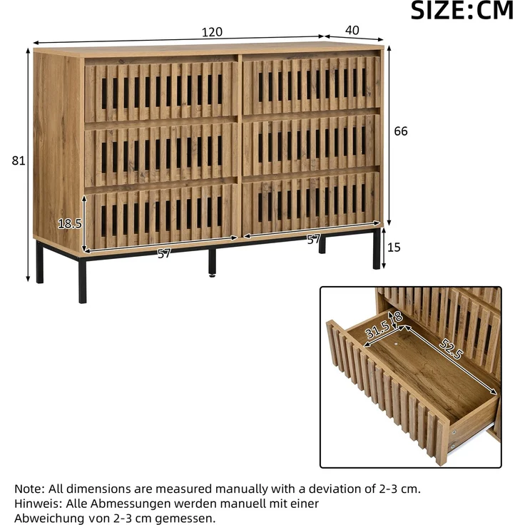 DESVIAE Sideboard Holzfarbe aus MDF/Spanplatte – 120x81x40 cm – 6 Schubladen – Bild 10
