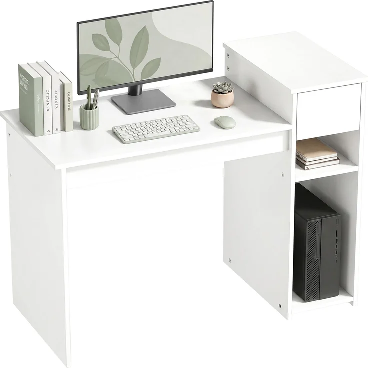 Moderner platzsparender Schreibtisch mit Schublade 108x50x82cm Weiß, 108.0×50.0×82.0cm, Weiß, MELAYR – Bild 1