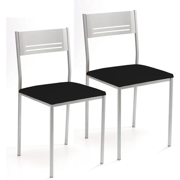 ASTIMESA Zwei Küchenstühle aus Metall, quadratisch, Kunstleder, Schwarz