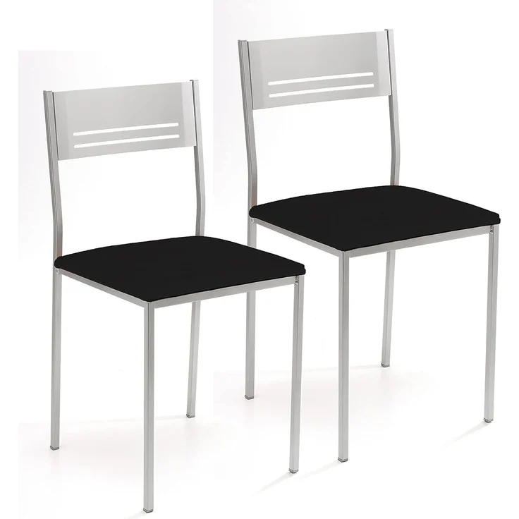 ASTIMESA Zwei Küchenstühle aus Metall, quadratisch, Kunstleder, Schwarz