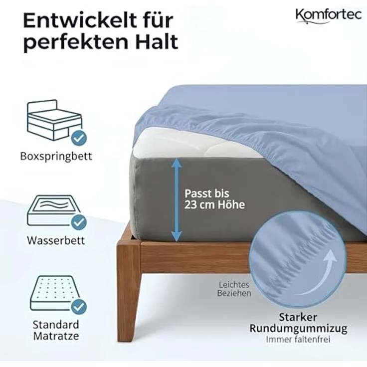 Komfortec 2er Pack Jersey Spannbettlaken 90x200 cm, 100% Baumwolle, Doppelpack Spannbettuch, Hellblau – Bild 2
