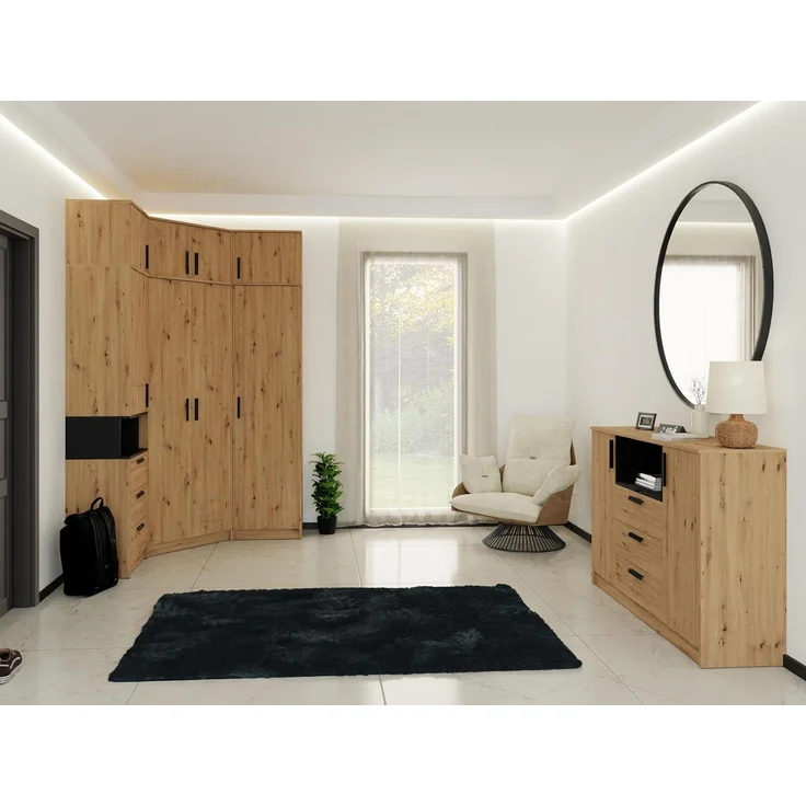 Marmex Möbel Grant Set-47A Eckkleiderschrank-Set 3-teilig für Schlafzimmer & Ankleide – Eckschrank & 2 eintürige Kleiderschränke, laminierte Spanplatte, artisan, 143/143x195x40 cm – Bild 7