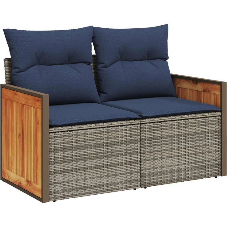 vidaXL Sofa Set 5 stk. Grau und Marineblau Polyrattan und Stahl 3447963 – Bild 3