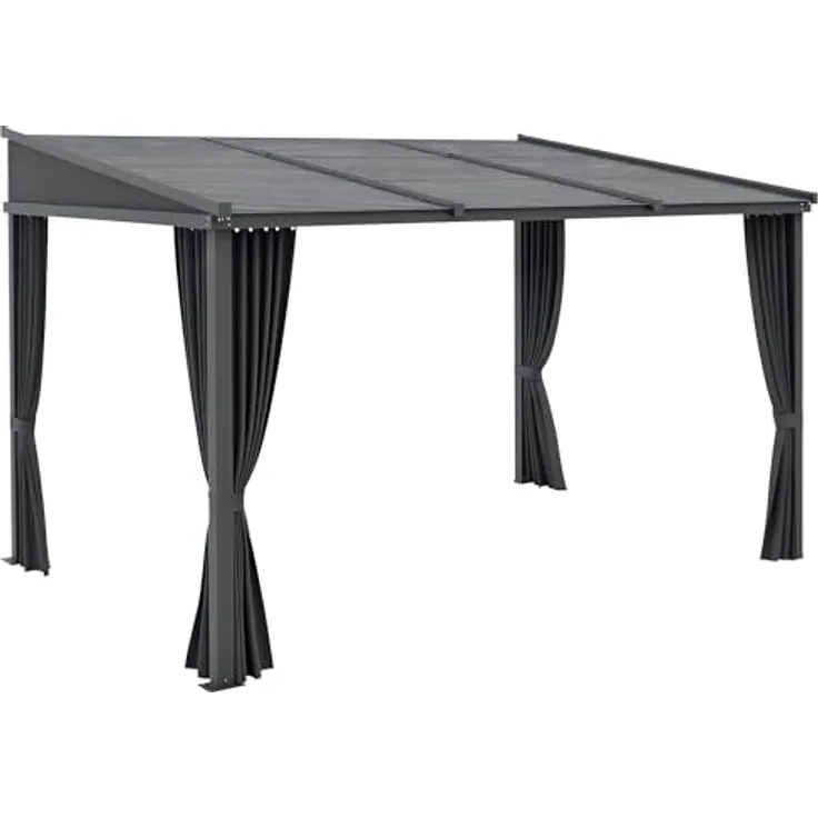 Outsunny Pergola 3,65 x 2,55 m mit Schiebedach, Gartenpavillon mit Vorhängen, Aluminium-Metall-Konstruktion, Dunkelgrau