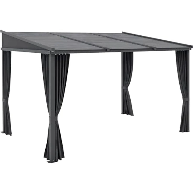 Outsunny Pergola 3,65 x 2,55 m mit Schiebedach, Gartenpavillon mit Vorhängen, Aluminium-Metall-Konstruktion, Dunkelgrau – Bild 1