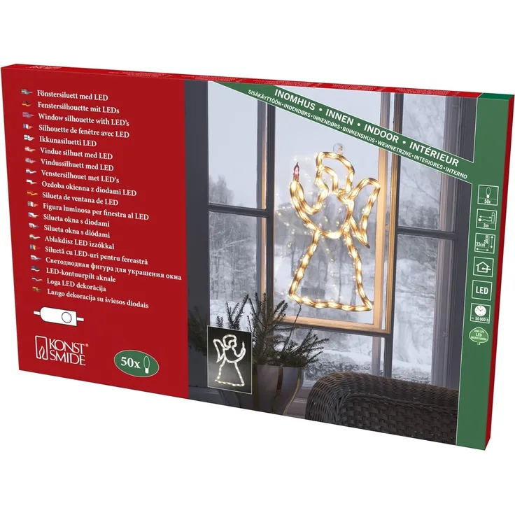 Konstsmide LED Fenstersilhouette, Engel, 50 warm weiße Dioden, 230V, Innen, weißes Kabel - 2173-010