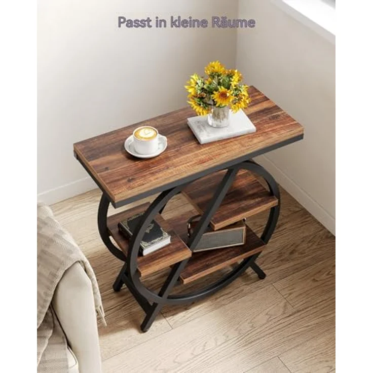 Beistelltisch 2er Set Schmaler Beistelltisch mit 4 Etagen Großer Stauraum, Moderner Nachttisch für Wohnzimmer, Home Office, Schlafzimmer, Braun – Bild 6