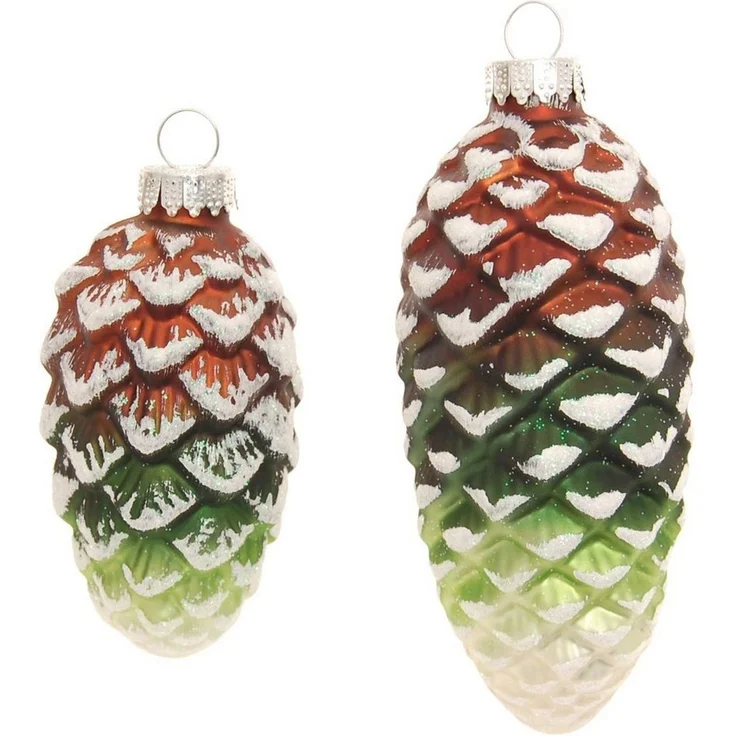 Krebs Glas Lauscha Christbaumschmuck Glas-Tannenzapfen bunt, mit Glitter, 2x klein Ø 8 cm + 2x groß Ø 10 cm (4-tlg), Weihnachtsdeko, Weihnachtsbaumkugel, Christbaumkugeln aus Glas – Bild 2