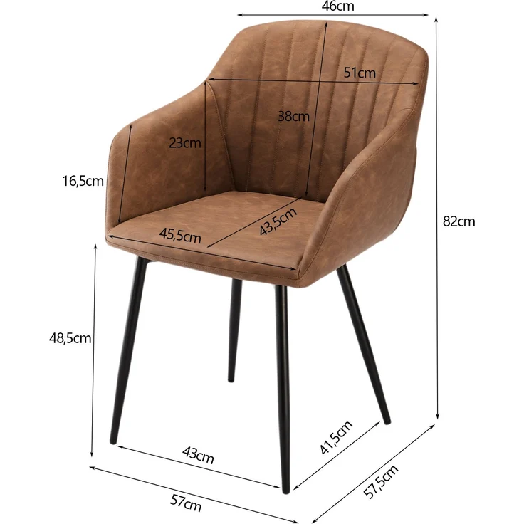 GOEURVANT 711 Esszimmerstühle 2er-Set mit Armlehnen, Kunstleder - Braun – Bild 8