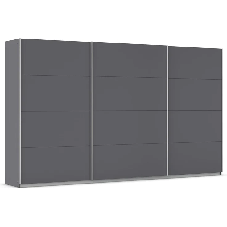 Rauch Möbel Kulmbach, Kleiderschrank mit Schwebetüren für Schlafzimmer, Kinderzimmer, Jugendzimmer, Garderobe, Flur, 3-türig, Zubehör Classic, Farbe Grau metallic, Schwarz, Breite 360 cm