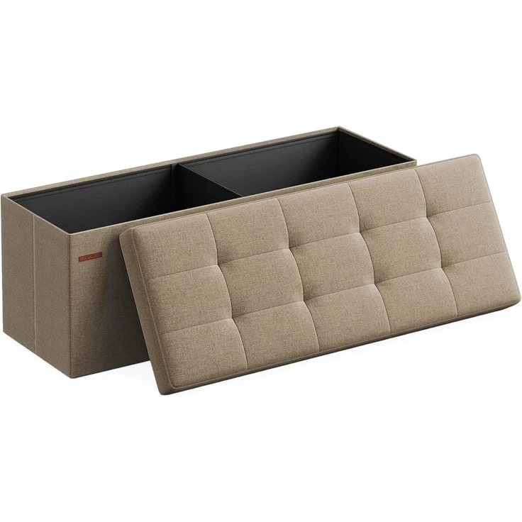 SONGMICS Sitzhocker mit Stauraum, klappbare Sitzbank, 38 x 110 x 38 cm Fußbank, Aufbewahrungsbox, bis 300 kg belastbar, für Wohnzimmer Schlafzimmer Flur, Kamelbraun LSF077R01 – Bild 9