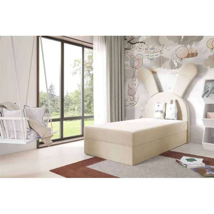Kinderbett Polsterbett Bett MATILDA 100x200cm in Stoff Magic Velvet Creme – Bild 1