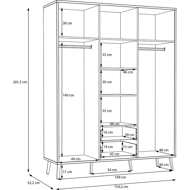 Drehtürenschrank >WHENUA< in Mauvella Eiche/ Salbei - 154,2x201,5x52,2cm (BxHxT) – Bild 7