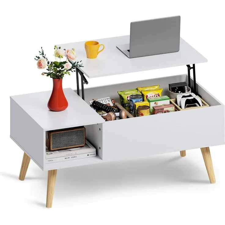 WLIVE Couchtisch Höhenverstellbarer Couchtisch mit Stauraum, (Wohnzimmertisch mit Ausziehbar Platte & offene Fächer, Lift-Top-Design, Holzoptik & Metallrahmen), multifunktionaler Tisch, Rechteckiger Arbeitstisch für Wohnzimmer