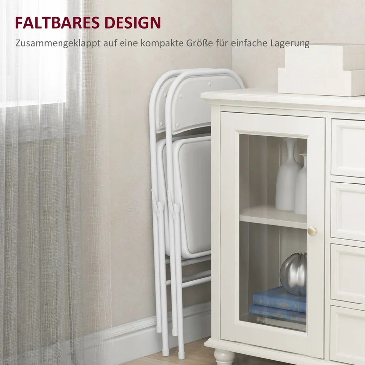 HOMCOM Klappstühle, Kunstleder, Stahl, Weiß, 45L x 46B x 78H cm – Bild 6