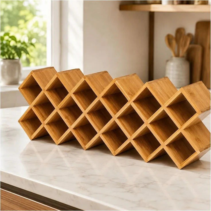Best for Home Gewürzregal 18 Fächer, Küchen-Gewürzorganizer, Natürliches Bambus, Einzelartikel 1-tlg, platzsparend, kompakte Bauweise, vielseitig einsetzbar