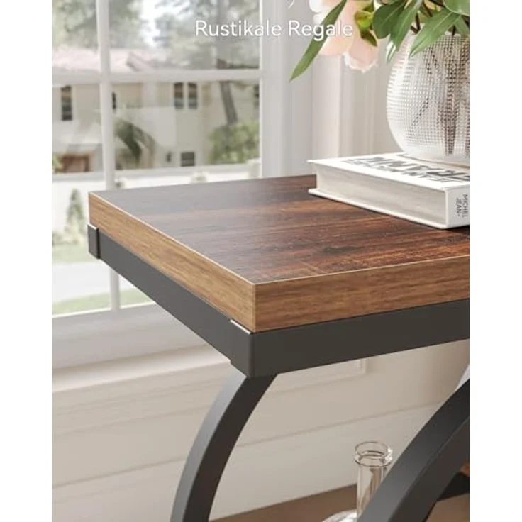 Beistelltisch 2er Set Schmaler Beistelltisch mit 4 Etagen Großer Stauraum, Moderner Nachttisch für Wohnzimmer, Home Office, Schlafzimmer, Braun – Bild 8