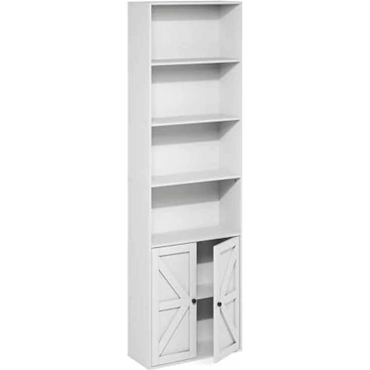 Furinno Jensen Landhausstil 6-stöckiges Ausstellungsregal, Bücherregal mit Türen, Weiß – Bild 5