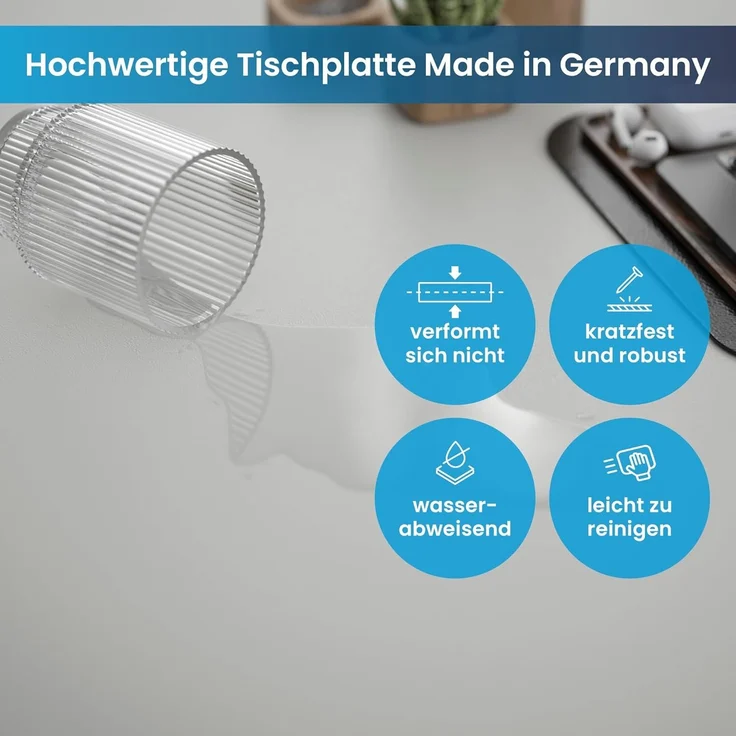 Desktopia Pro X - Elektrisch höhenverstellbarer Schreibtisch / Ergonomischer Tisch mit Memory-Funktion, Grau, Gestell Schwarz, 180x80 cm – Bild 8