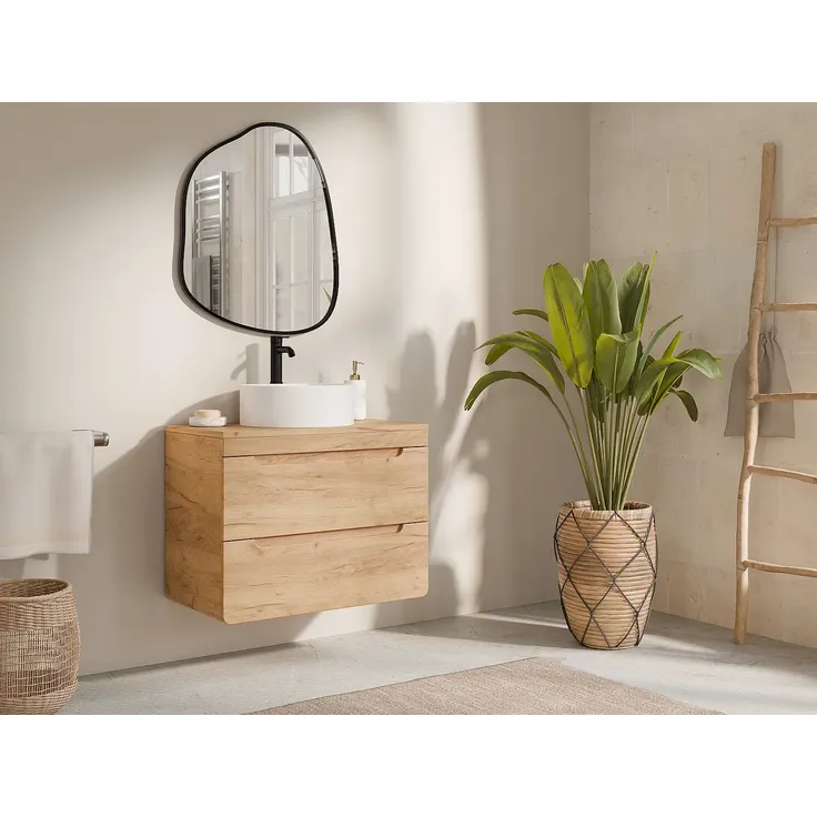 Vente-unique - ARUBA Waschbeckenmöbel Holz, Platte Beige - B 46 cm x H 59 cm x L 80 cm