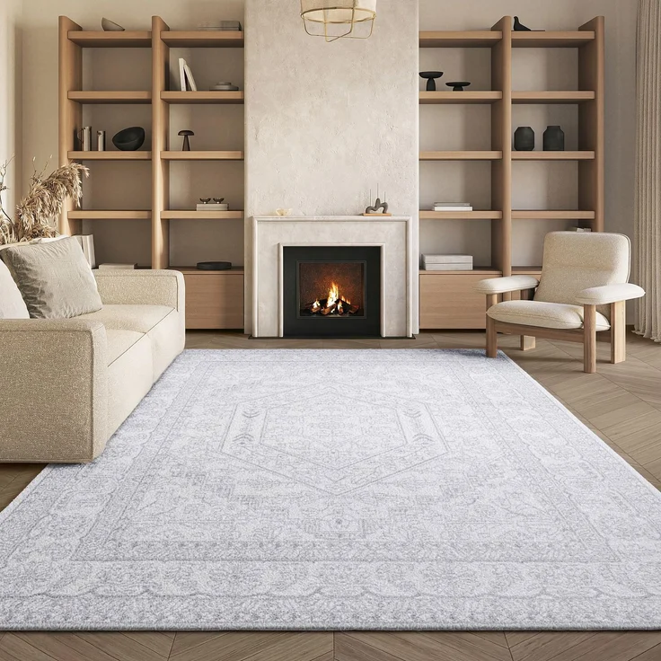 SAFAVIEH Traditionell Teppich für Wohnzimmer, Esszimmer, Schlafzimmer - Adirondack Collection, Kurzer Flor, Elfenbein und Silber, 183 X 274 cm