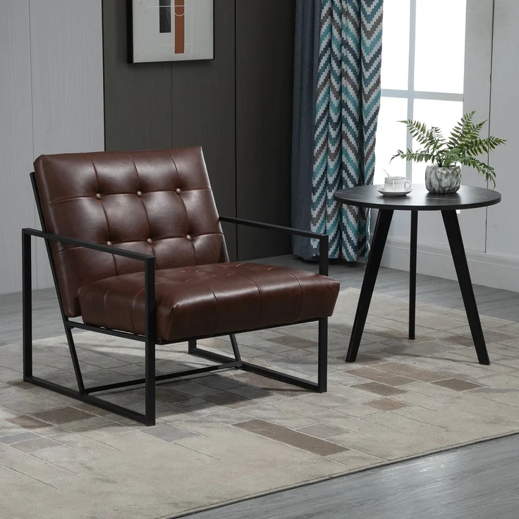 Wohnora-Chesterfield-Loungesessel, bequemer Sessel, gesteppte Sitzfläche und Rückenlehne, schwarzes Metallgestell, schokoladenbrauner Kunstlederbezug,H 780cm x T 820cm x B 810cm,Braun – Bild 3