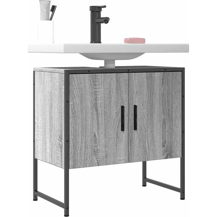 Waschbeckenunterschrank, Badschrank, Unterschrank Grau Sonoma 60x33x60 cm Holzwerkstoff j143p – Bild 2