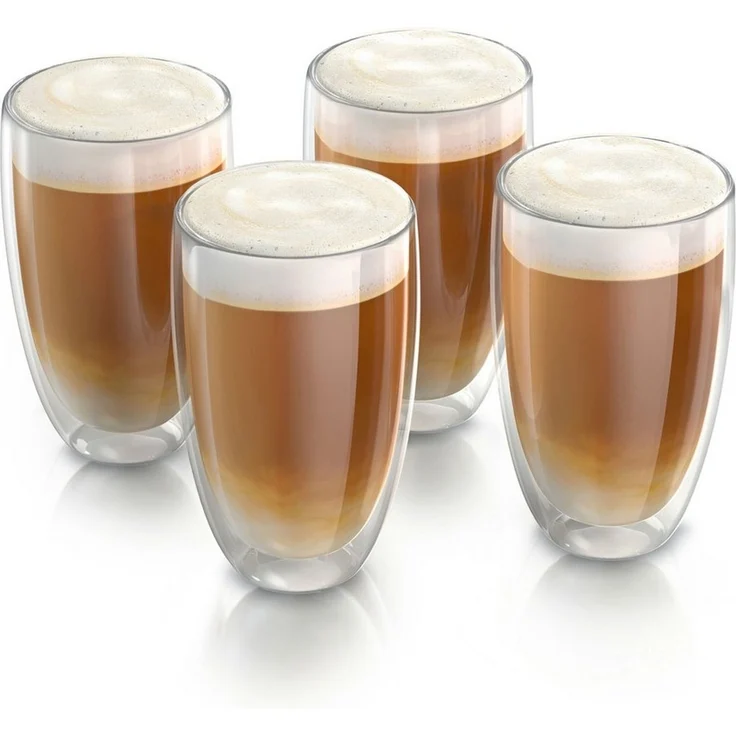 Arendo Gläser-Set doppelwandige Thermogläser, 450 ml Kaffeetasse, Trinkglas ohne Henkel, 4-tlg, Glas, für Latte Macchiato, Cappuccino, Tee, hitzebeständig spülmaschinenfest