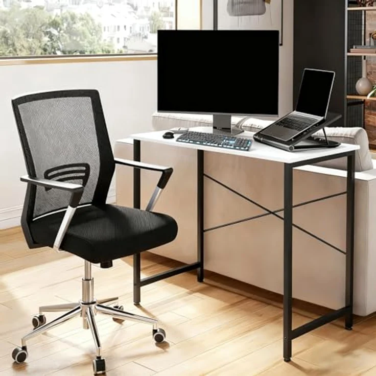 DUMOS Schreibtisch Computertisch Bürotisch mit Kopfhörer Halter und Aufbewahrungstasche Kleiner Schreibtisch Arbeitszimmer Holz PC Tisch Officetisch für Home Office – Bild 2