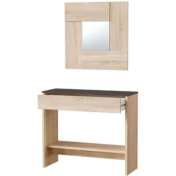Habitdesign Konsolentisch mit Schublade und Spiegel – Flurablage in kanadischer Eiche und Rost für Eingangsbereich oder Schlafzimmer, modernes Design, Maße: 92 x 79 x 33 cm (B x H x T), Modell Oxys – Bild 4