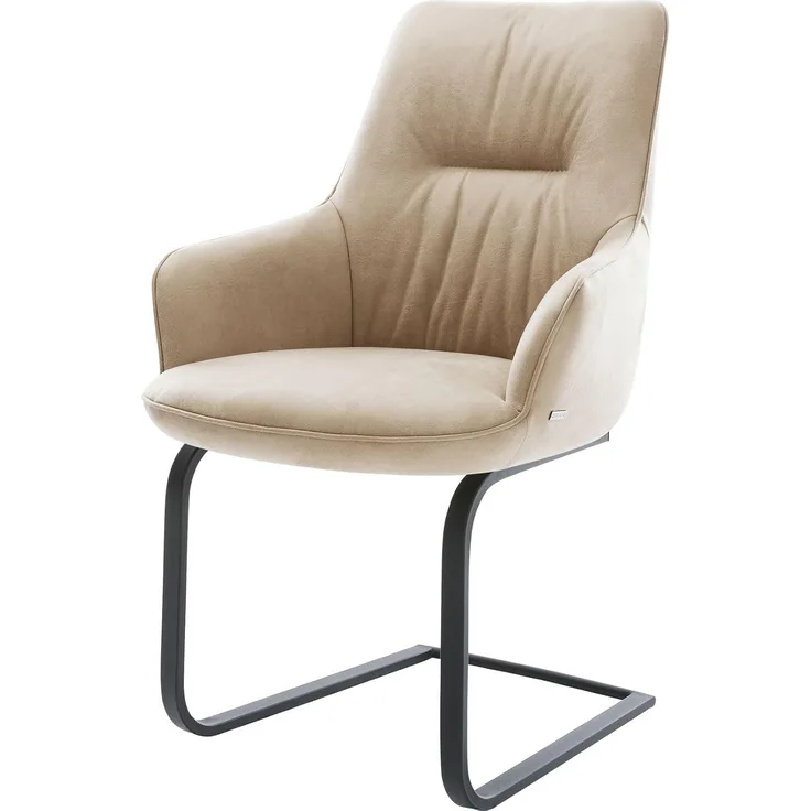 Freischwinger Zelia-Flex mit Armlehnen Mikrofaser Beige Vintage Freischwinger flach Schwarz Taschenfederkern