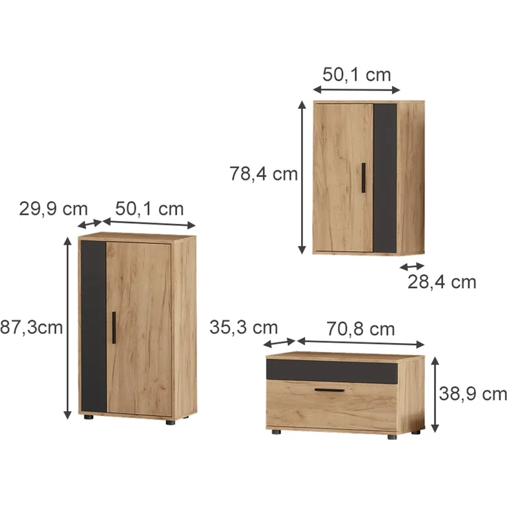 Wohnwand Berno Goldkraft Eiche/Anthrazit 3-teiliges Set Vicco – Bild 2