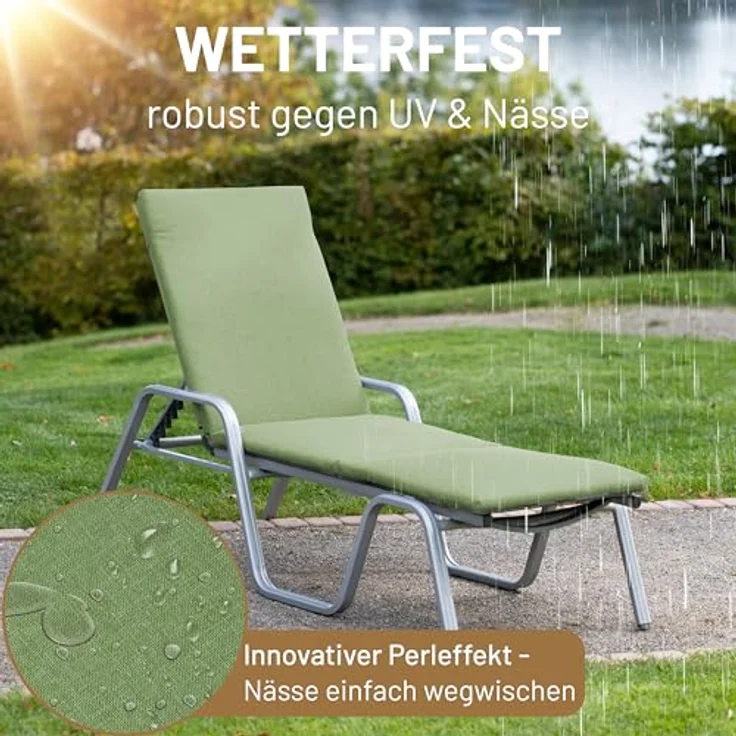 Herlag Liegenauflage Sunny, Auflage für Gartenliege 200 x 60 x 4 cm Wetterfest Bezug Waschbar Oliv – Bild 3