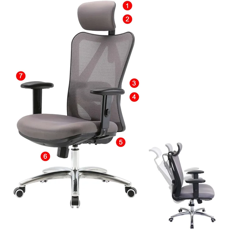 Bürostuhl HWC-J86, Schreibtischstuhl, ergonomisch, verstellbare Lordosenstütze 150kg belastbar ~ ohne Fußstütze, grau