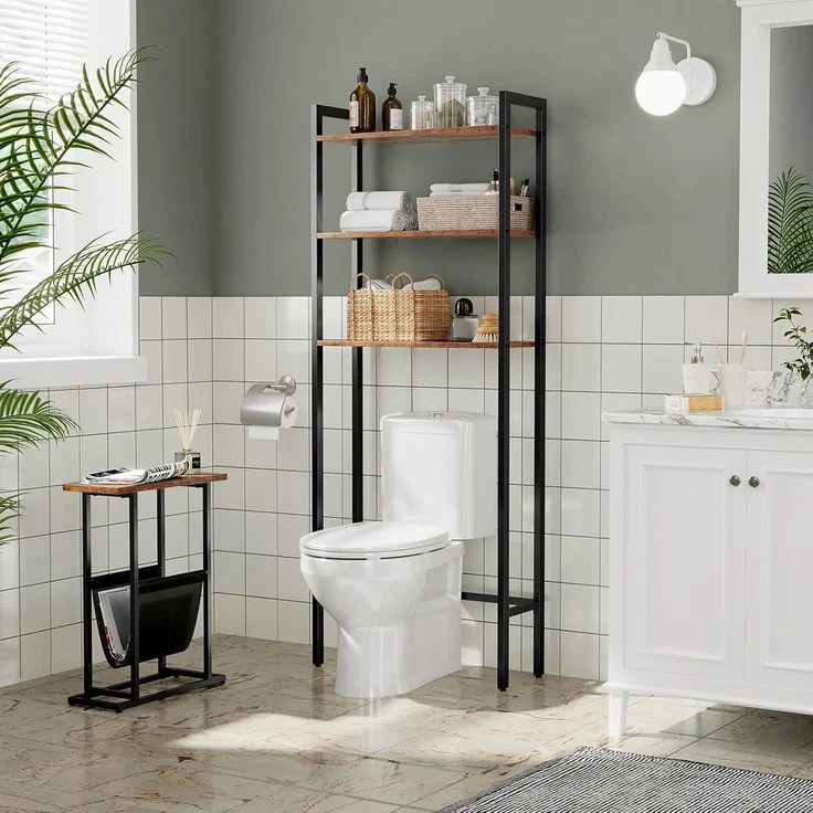 HOOBRO Schmaler Beistelltisch, Nachttisch Schmal, Industrieller Sofatisch mit Aufbewahrungstasche für Zeitschriften, Platzsparend, für Wohnzimmer, Schlafzimmer, Vintagebraun und Schwarz EBF81BZ01 – Bild 4