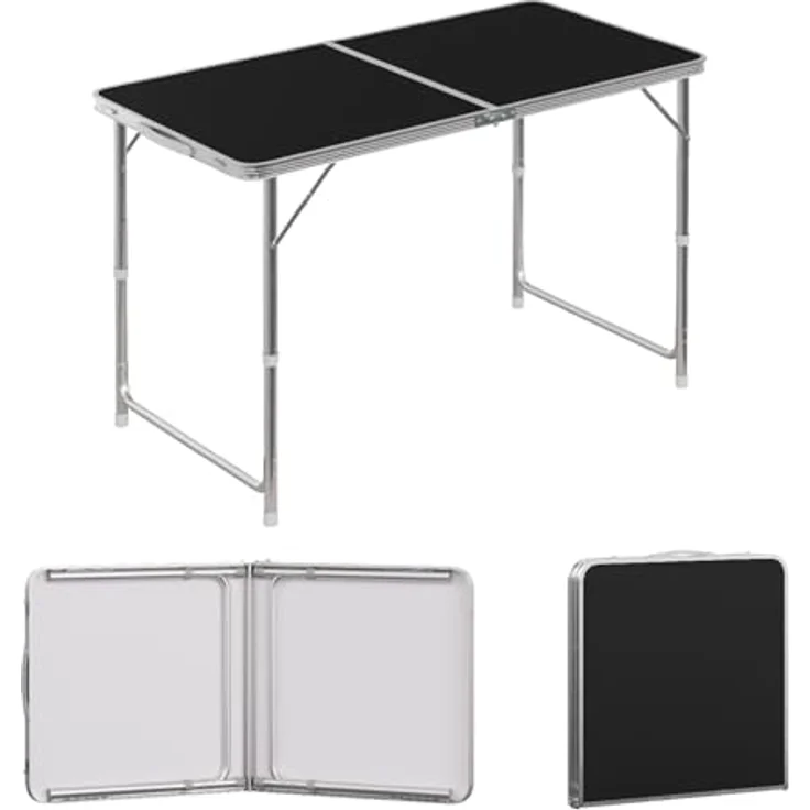 WOLTU Campingtisch Klapptisch Gartentisch Arbeitstisch Balkontisch höhenverstellbar Aluminium MDF Schwarz CPT8122sz – Bild 2