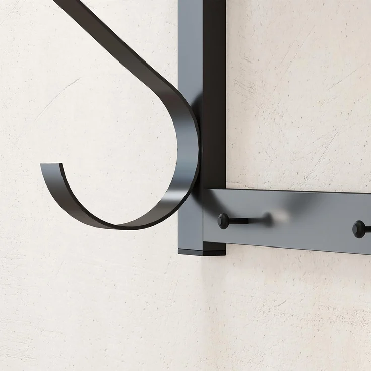 HOMCOM Garderobenleiste mit Ablage, 5 Haken und Stange (Wandgarderobe, 1 St, Wandregal), für Flur, Wohnzimmer, Schlafzimmer, Badezimmer Grau – Bild 9