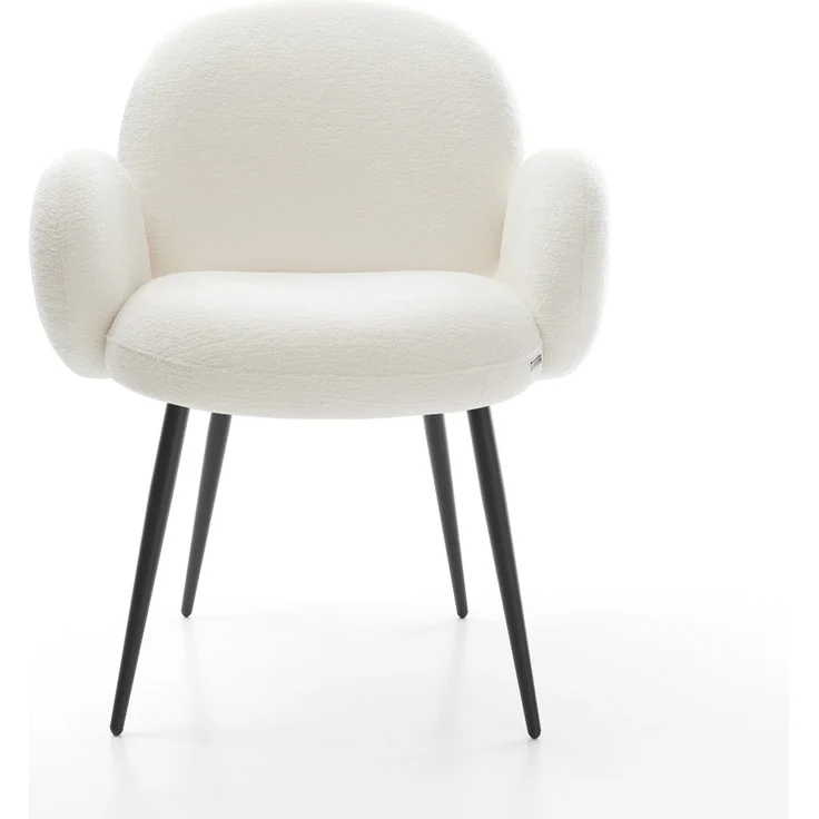 Esszimmerstuhl Nube-Flex mit Armlehnen Bouclé Soft Beige 4-Fuß konisch Schwarz Taschenfederkern – Bild 2