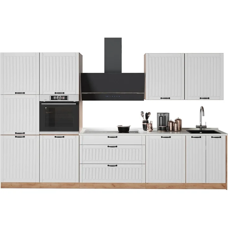 Küchenzeile Fame-Line Weiß Landhaus/Goldkraft Eiche 340 cm, AP Anthrazit Vicco – Bild 5