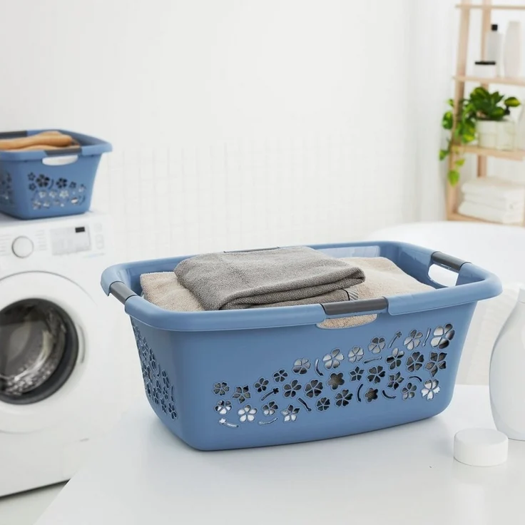 ROTHO Wäschekorb Flowers 3er-Set Wäschekorb 50l, Kunststoff (PP) BPA-frei (Wäschekorbset, 3er-Set), belastbare Tragegriffe – Bild 2