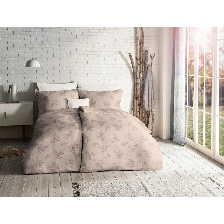 Fleuresse Lech Edelflanell Bettwäsche 240x220 Zweige Blätter sand beige 604232-3