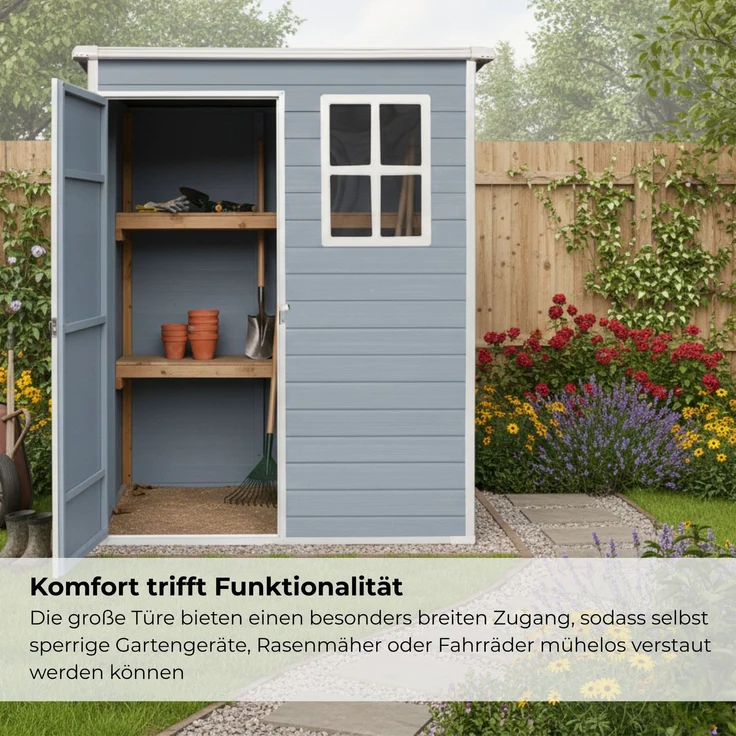 osoltus 'Lönneberga' Gartenhaus, 1,5m², Kunststoff Grau, 96 x 157 cm – Bild 4