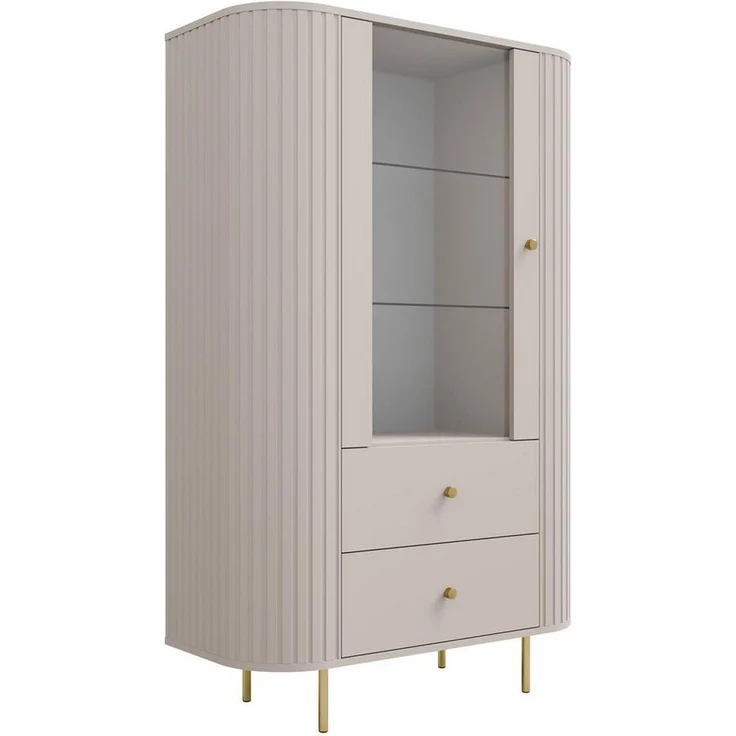 Compleo Standvitrine mit 2 Schubladen und Türen ZANTO Elegant design TOPSELLER Eiche cremona oder Beige – Bild 1