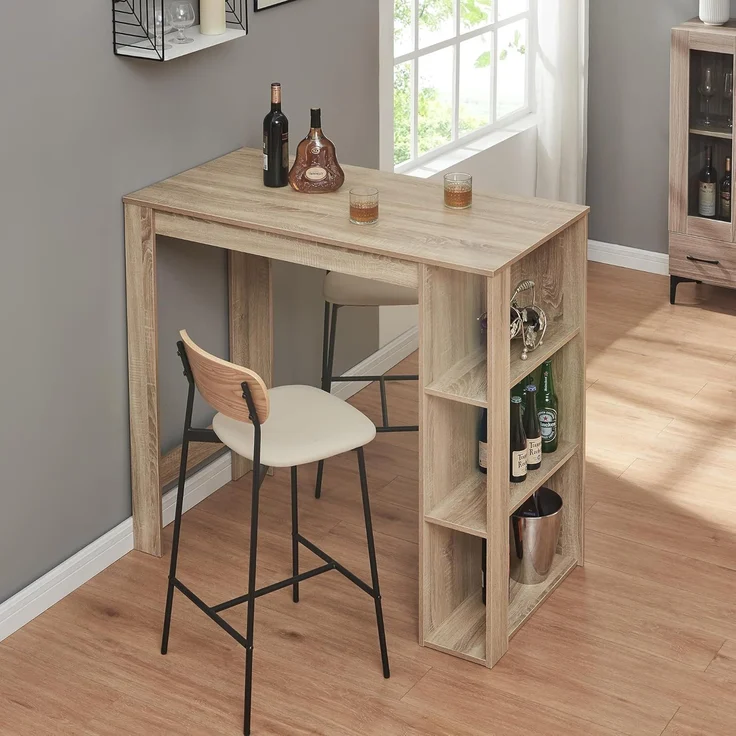 Bartisch Danderyd 120x60x106 cm mit 3 Ablagefächern Eicheoptik [en. casa] – Bild 3