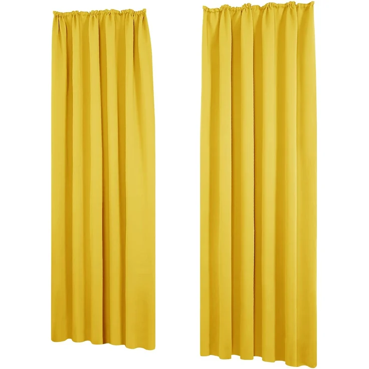 Deconovo Blickdichte Gardinen Kräuselband für Schienen Vorhänge Senfgelb | 2er Set, H 260 x B 140 cm, Verdunkelungsvorhang für Schiene, Hitzeschutz, für Wohnzimmer, Sonnenschutz, Wärmehaltung Vorhang