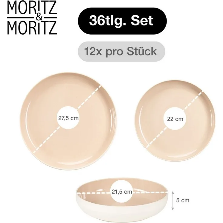 Moritz & Moritz Geschirr-Set CAVO Geschirrset Almond (36-tlg), 12 Personen, Steinzeug, für 12 Personen aus Steinzeug