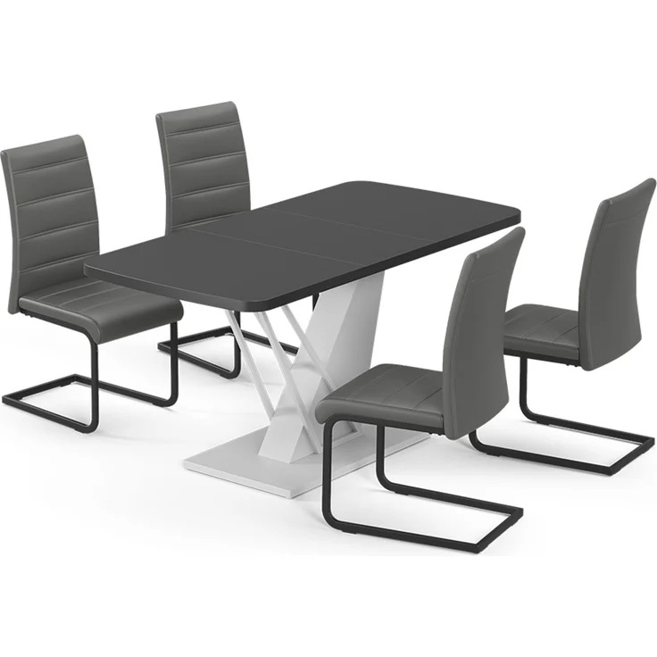 Esstisch-Set Fenaro Schwarz/Weiß 120 x 80 cm mit 4 Esszimmerstühlen, Grau Vicco – Bild 1