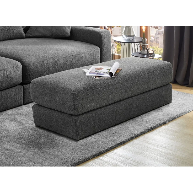 Polsterhocker 124x60 cm Federkern Sitzbank Designerhocker Flachgewebe Dunkelgrau – Bild 2